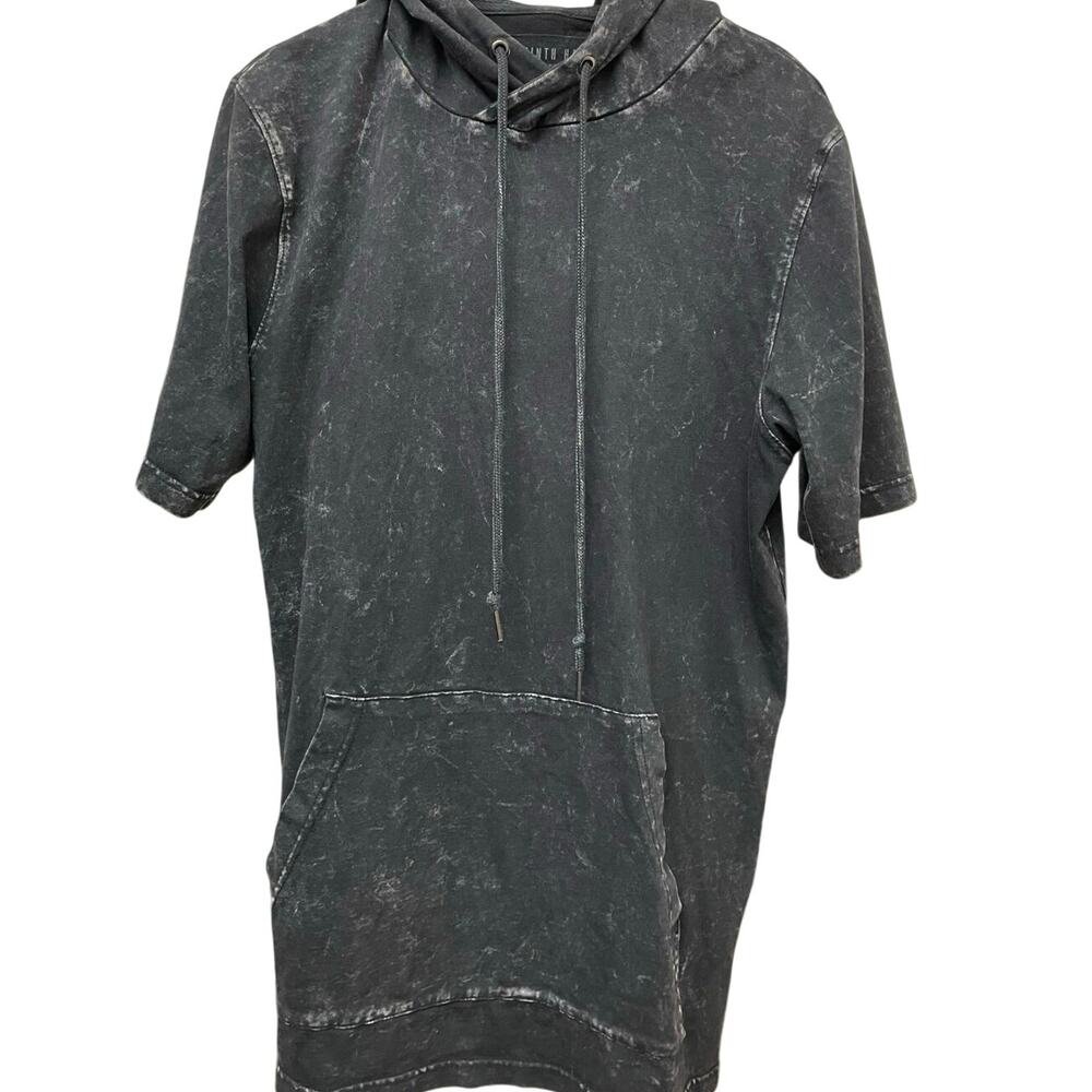 Ninth Hall Short Sleeve Hoodie Mens Small Charcoal Acid Wash Lightweight Skater